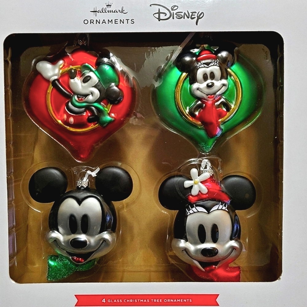 Hallmark Disney Mickey and Minnie Blown Glass Christmas Ornaments Set of…